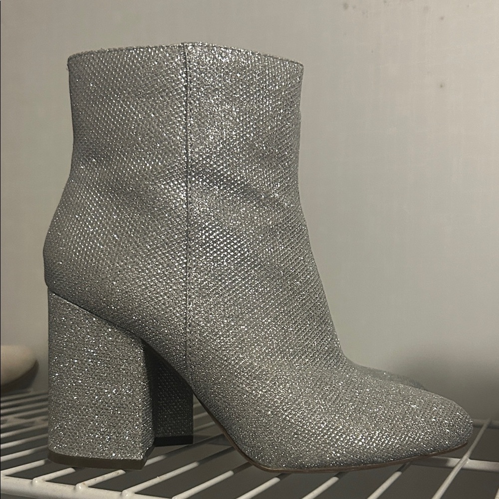Madden Girl Shimmering Silver Heeled Boots